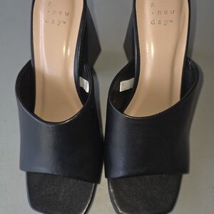 A New Day Black Open-Toe Mules